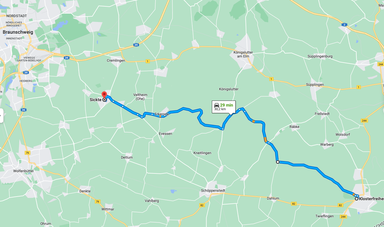 03 20220706 googlemaps 20220802 rckfahrt route klosterkrug schoeningen sickte
